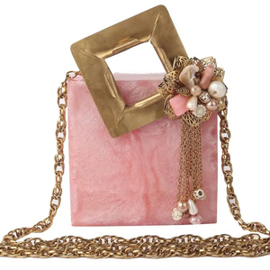 Pochette de luxe en résine brillante, faite à la main, style bohème vintage, étanche, avec chaînes de perles, bandoulière élégante, pour fêtes et mariages, tendance - Product Image 1