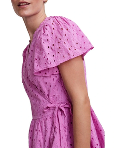 Light <b>Pink</b> Casual Cotton <b>Wrap</b> Dress with Cut Out Detail and All-Over Tie ODM Supply Natural Waistline Mini A-Line Summer - Product Image 3