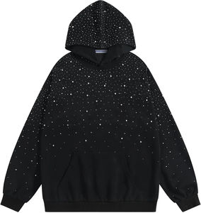 Sweat-shirt à capuche unisexe personnalisé, streetwear décontracté, pull pour homme et femme, tricoté, 100% coton, motif diamant en strass - Product Image 1