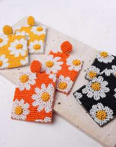 Pendientes de Botón con Diseño de Racimo de Flores Naranjas, Tejidos con Cuentas Geométricas, Accesorio de Moda, Proveedor Mayorista, Tendencia - Product Image 3