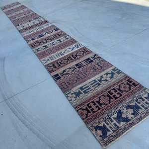 2.6x23.5 ft Vintage Rug, Turkish <b>Runner</b> Rug, Blue <b>Red</b> Floral Rug - Product Image 2