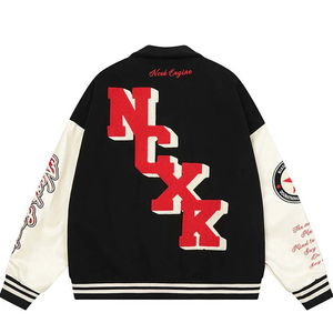 High Street Unisex Slim <b>Purple</b> Cow Skin Leather Bomber <b>Jacket</b> Embroidered Letters Button Closure Winter Casual Fit Plus Size - Product Image 4