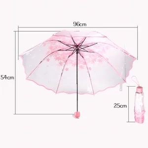 クリア雨傘折りたたみかわいい韓国ミニフレッシュシンプルセンシリーズ三つ折り日本の桜透明傘