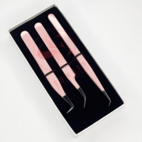 Pince à épiler professionnelle en acier inoxydable rose rose avec poignée en diamant Extensions de cils de volume de marque privée personnalisables