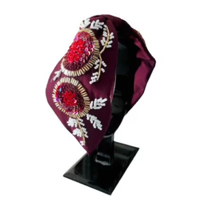 Soft Padded Fabric-wrapped Base Boutique-quality Export-ready Finish Handmade Beaded <b>Floral</b> Knot <b>Headband</b> Embroidered Accessory - Product Image 1