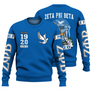 Zeta Phi เสื้อสเวตเตอร์คอกลมสีน้ำเงินสำหรับผู้หญิงรุ่นเบต้า1920ปักลายตัวอักษรกรีก - Product Image 3