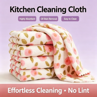 Chiffon de nettoyage de cuisine en velours corail à imprimé floral, super absorbant, réutilisable, torchon pour la cuisine, chiffon de nettoyage ménager