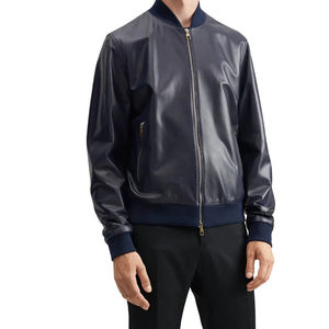 Cuero de marca Color azul Bolsillos delanteros de cuero genuino Estilo casual Tallas grandes para chaquetas de cuero de hombre de alta calidad - Product Image 4