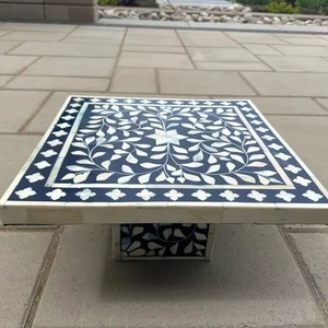 Soporte de pastel de incrustaciones de hueso redondo decorativo con diseño geométrico Soporte de pastel de incrustaciones de hueso hecho a mano con patrón de motivo de flor artística - Product Image 1