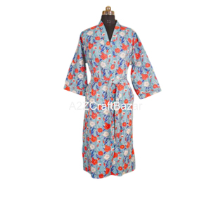 Robe Kantha en coton faite à la main pour femmes veste imprimée de fleurs vêtements de nuit maternité pleine taille avec ceintures pour les saisons d'été et d'automne - Product Image 2