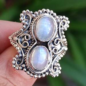 925 Sterling Silver Rainbow Moonstone <b>Statement</b> <b>Ring</b> Handmade Boho June Birthstone Jewelry 18K Perfect Gift for Her Birthday - Product Image 4