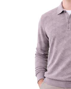 Suéter Polo de Punto Texturizado Personalizado para Hombre, Manga Larga, Cuello con Botones, Informal, para Invierno, Color Gris Malva, para Suministro al por Mayor - Product Image 3