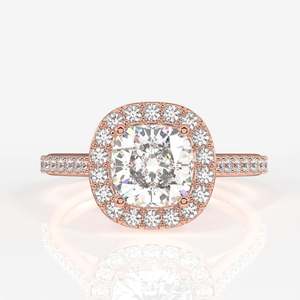 Cushion Cut Lab Grown Diamond with 18K Gold Halo Engagement <b>Ring</b> - Product Image 5