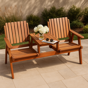 Banc de jardin personnalisé en bois massif de style farmhouse moderne, 2 places, écologique, durable, résistant à l'eau, pour usage extérieur, patio, parc, hôtel - Product Image 1