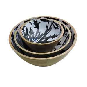 Juego de vajilla de madera con estampado floral índigo azul y blanco, que incluye tazón esmaltado y cucharas con mango de hueso, para mesa de fiesta elegante - Product Image 2