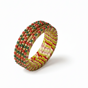 Ethnic Vintage Festive Lac Bangles Beaded Diamond <b>Bracelets</b> with Stripes Butterfly Geometric Patterns <b>Set</b> of 10 for Parties - Product Image 4