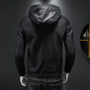 Blouson d'hiver pour homme en cuir PU, col montant, logo frontal, respirant, streetwear décontracté, fermeture éclair, doublure en coton de haute qualité - Product Image 4