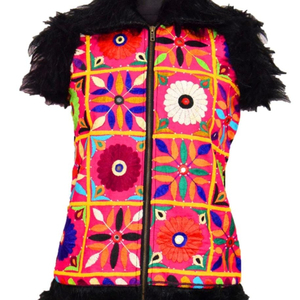 Veste courte de fête bohème Banjara incroyable avec fausse fourrure - Product Image 1