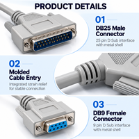 Câble adaptateur série D-Sub RS232 DB25 mâle vers DB9 femelle, 25 broches vers 9 broches, connecteur moulé gris, configuration de broches personnalisée, OEM, pour imprimante
