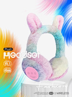 Casque sans fil YN pour femmes, mignon, en peluche, chaud, avec oreilles de lapin, casque sans fil BT, écouteurs de haute qualité