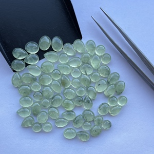 8 มม.10 มม.12 มม.สีเขียวธรรมชาติ Prehnite เรียบรูปไข่รอบเบาะรูปลูกแพร์หลวมเรียบแบนกลับ Cabochons อัญมณีผู้ค้าส่ง - Product Image 2