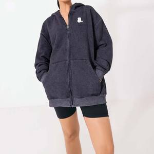 Sudadera con capucha con cremallera de ácido personalizada para mujer, aspecto sólido Vintage, gran tamaño, poliéster, algodón, informal, invierno, respetuoso con el medio ambiente - Product Image 2