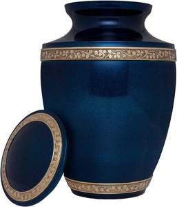 Urnes funéraires classiques en métal gravé bleu marine pour cendres, urnes commémoratives traditionnelles en métal - Product Image 1