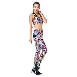 Ensembles de sport grande taille colorés avec imprimés de crânes, soutiens-gorge de yoga, pantalons de course à pied avec crânes en sucre, impression 3D, logo frontal, vêtements de fitness pour l'entraînement - Product Image 1