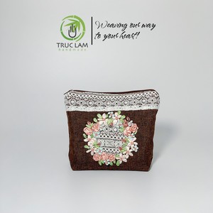 Holders Luxury Wholesale <b>Purse</b> with Zipper Hand-Sewn Round Rose Ribbon Lace Fabric at Opening Checked Patterns - Product Image 2