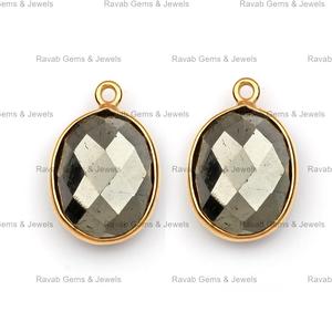 Colgante de Plata de Ley Chapado en Oro con Piedra Preciosa de Pirita Dorada Natural de Primera Calidad, Forma Ovalada de 12x16 mm, para Ella - Product Image 1