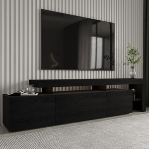 Unidad de TV con iluminación LED Beliz, Unidad de TV de alta calidad premium de diseño europeo elegante y funcional moderna de madera negra - Product Image 5