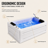 Ploutara Premium Moderne Bain à remous rectangulaire extérieur en acrylique avec cascade Balboa, douchette à main et jets de hydromassage pour un confort optimal