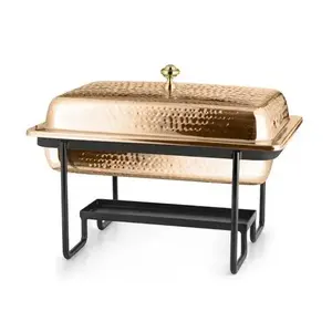 Premium Catering Accessories Supplier Hammered Copper Chafing Dish Copper Metal Food Container With Black Stand Mesh Buffet