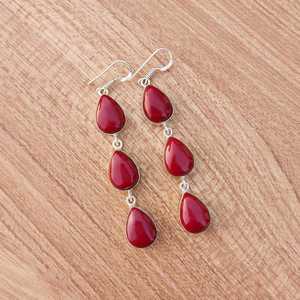 ต่างหูหินสีแดงปะการังหลายแบบห้อย925เครื่องประดับ Boho ชุบเงินทำด้วยมือของขวัญสำหรับต่างหูลดลงชาติพันธุ์ของเธอ - Product Image 3