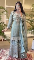 Baju Sharara Pengantin Berkualitas Tinggi dengan Sutra Banarasi dan Bordir Katun untuk Acara Spesial Pakaian Wanita dalam Berbagai Warna