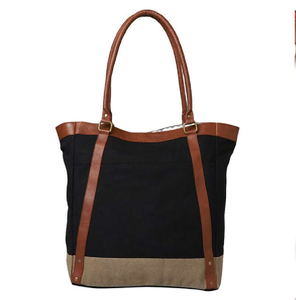 Vibrant purple <b>floral</b> print <b>tote</b> <b>bag</b> with slim brown handles. Artistic charm available at wholesale prices. - Product Image 5