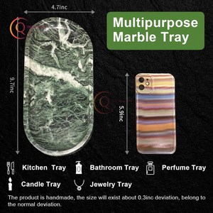 Bandeja para servir de mármol Natural verde oscuro con forma ovalada elegante de diseñador, decoración de vajilla de alta calidad para platos caseros chapados - Product Image 3