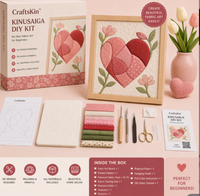 Peinture florale pour la fête des mères Kinusaiga avec tissu, kit de bricolage sans couture pour débutants, décoration murale, coffret cadeau, tous les matériaux inclus