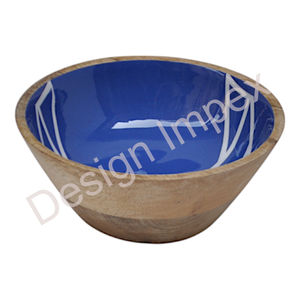 ชามเคลือบสีน้ำเงินเข้ม งานฝีมือแกะสลักลายผลไม้ขนาดใหญ่ ชามไม้ตกแต่งสำหรับเสิร์ฟอาหาร อุปกรณ์สำหรับโรงแรมและร้านอาหาร - Product Image 1