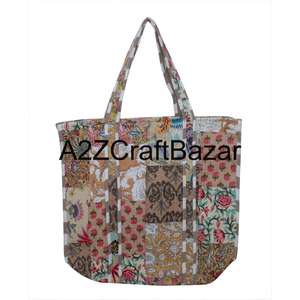 Stylish Womens Cotton Quilted <b>Tote</b> <b>Bag</b> Handcrafted With Indian Block Print For Shopping Beach <b>Travel</b> And Office - Product Image 2