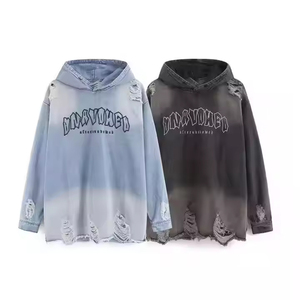 เสื้อฮู้ดผู้ชายผ้าฝ้าย 100% สำหรับฤดูหนาว ทรงปกติ สวมใส่สบาย อุ่น ทนทาน ล้างสีแบบแอซิดวอช พิมพ์ลายขาดๆ แบบดิสเทรส ผ้าฟลีซ - Product Image 6