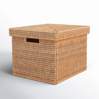 Tiroirs hauts en rotin de bonne qualité avec poignées paniers tissés carrés de canne empilables panier de rangement rectangulaire avec couvercle