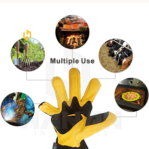 Venta al por mayor baratos de cuero de vaca de Split guantes de trabajo de soldadura resistentes al calor soldadores de seguridad guantes de protección de manos - Product Image 2