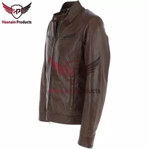 Offre Spéciale haut Tan en cuir véritable Biker veste pour hommes élégant hiver moto vêtements d'extérieur avec fourrure décoration nouvel état - Product Image 3