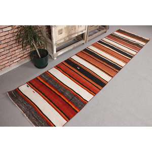 Tapis turc Kilim marron vintage style sud-ouest 2,6x9,8 pi (78x298 cm) - Product Image 3