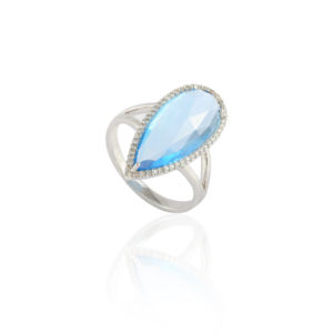Anillo de piedras preciosas de oro blanco sólido K14 de moda elegante anillo de fiesta de aniversario de boda de corte de Topacio Azul Natural fino de moda - Product Image 2