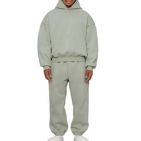 Vente en gros OEM Survêtement en molleton de coton pour hommes, logo personnalisé, ample, costume de jogging décontracté, impression bouffante, couleur unie de grande taille