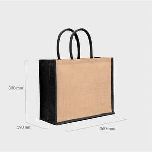 Sac de plage en jute naturel moyen noir avec soufflets, poignées rembourrées, durable, motif léopard et lettres, pour usage quotidien, impression publicitaire par transfert thermique - Product Image 2