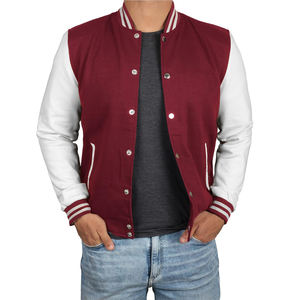 Chaqueta Bomber Varsity Informal con Bordado de Parche de Cuero Personalizado de Lana y Cuello Vuelto para Hombre - Product Image 6