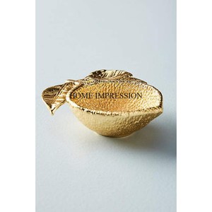 Bol rond de forme élégante et raffinée, en métal de haute qualité plaqué or, avec des feuilles plaquées or, au meilleur prix - Product Image 2